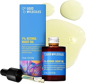 Good Molecules 1% Retinol Night Oil - Retinol and Rosehip Face Oil Formula for Look of Fin
